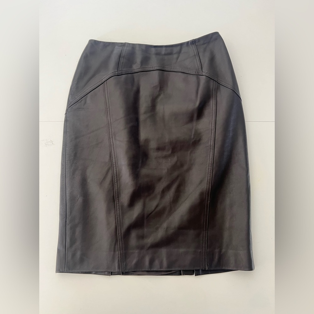 Lafayette 148 Chocolate Brown Genuine Leather Pencil Skirt Size 6 Petite